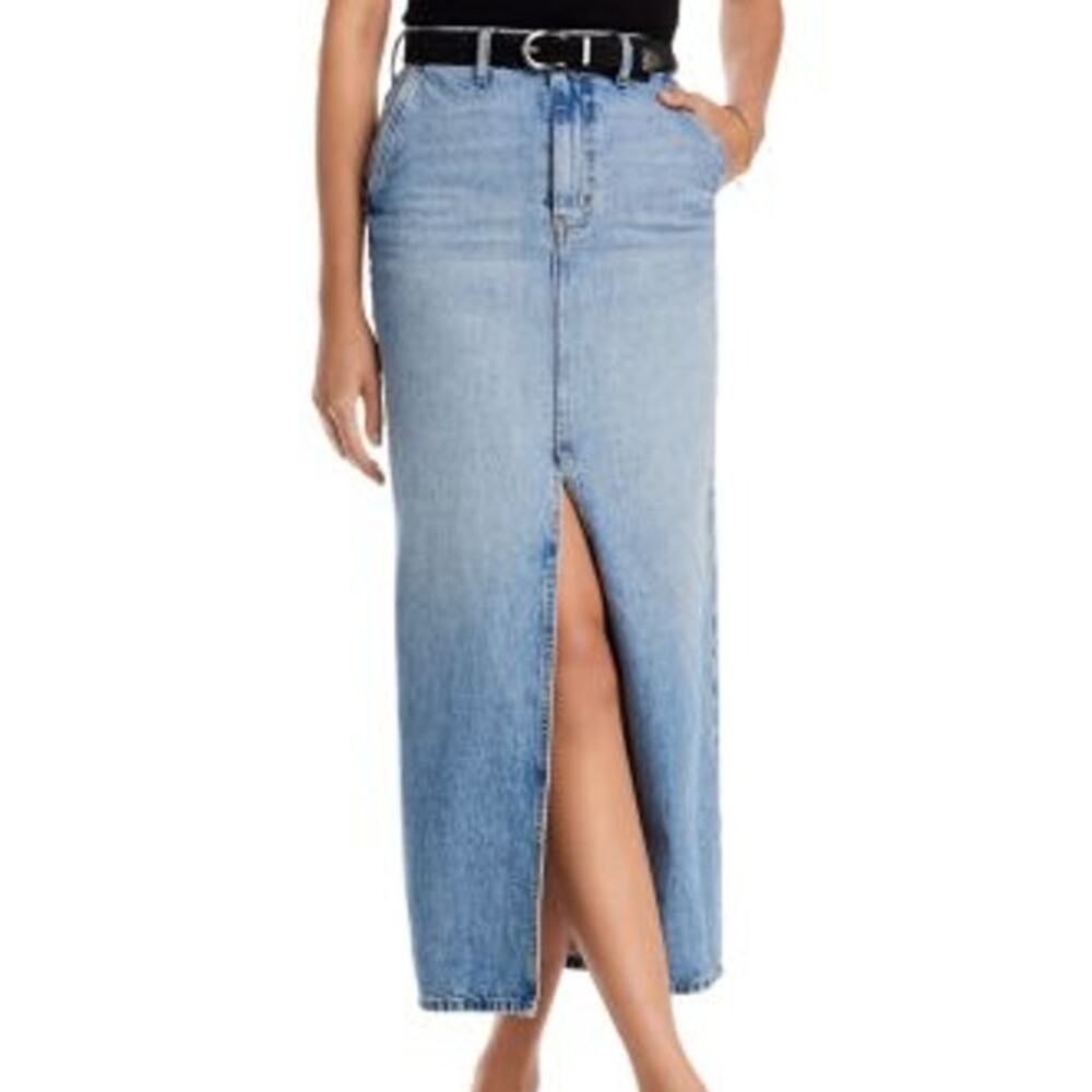 Derek Lam 10 Crosby Cotton High Rise Denim Blue Maxi Skirt Women's Size 26 NWT